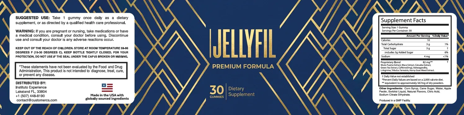 Jelly Fill product label showing suggested use, warnings and the supplement facts panel